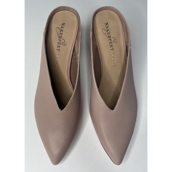 Naked Feet Tutti Mules Fake Pink Leather Pointed Toe Heeled Slip On Women's 9M - Picture 5 of 9